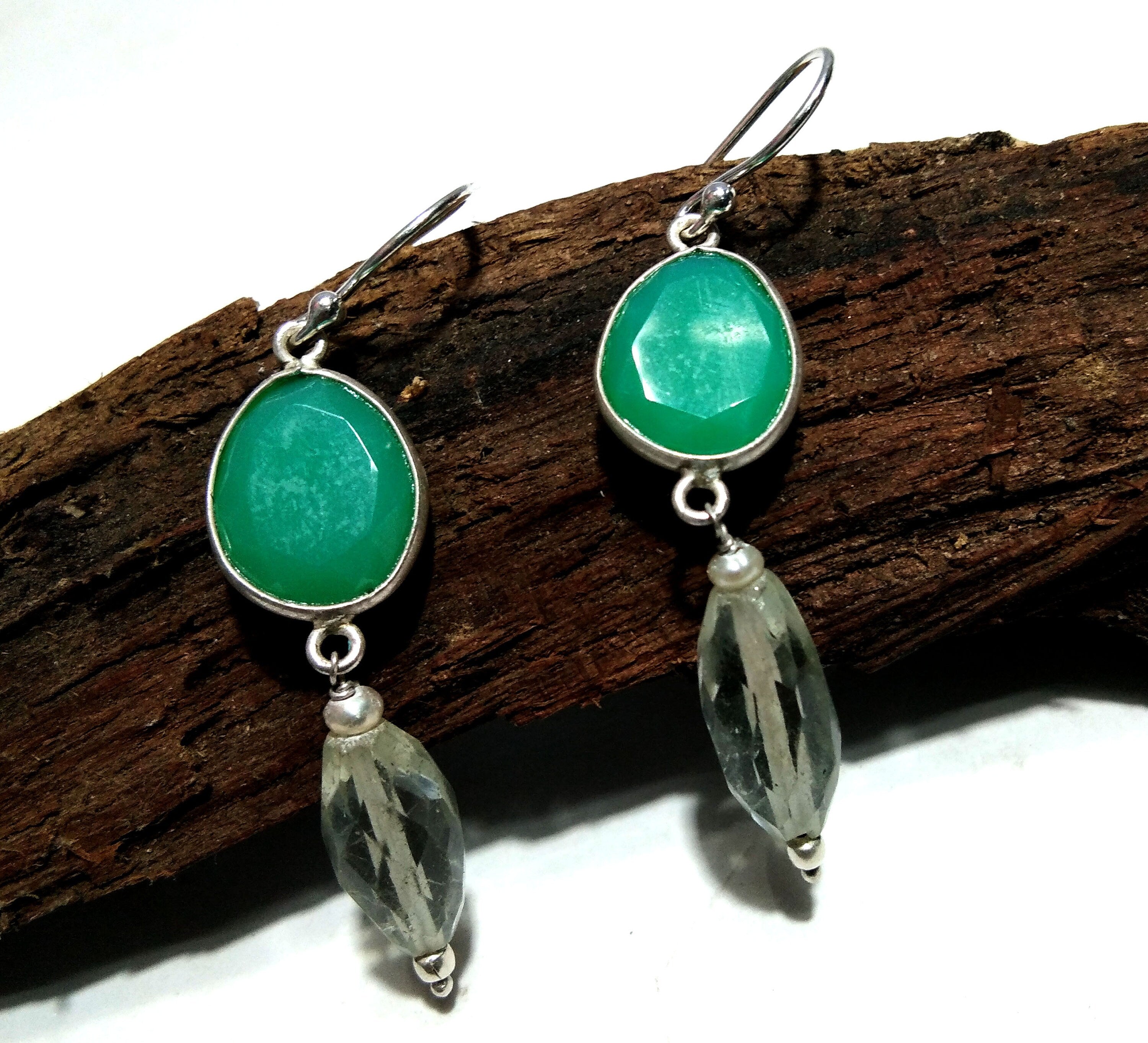 Beautiful Earring ! Natural Gemstone Green Amethyst & Cryso Onyx Earring, 925 Starling Silver Handmade Jewelry Earring, Gift For Girls/Women